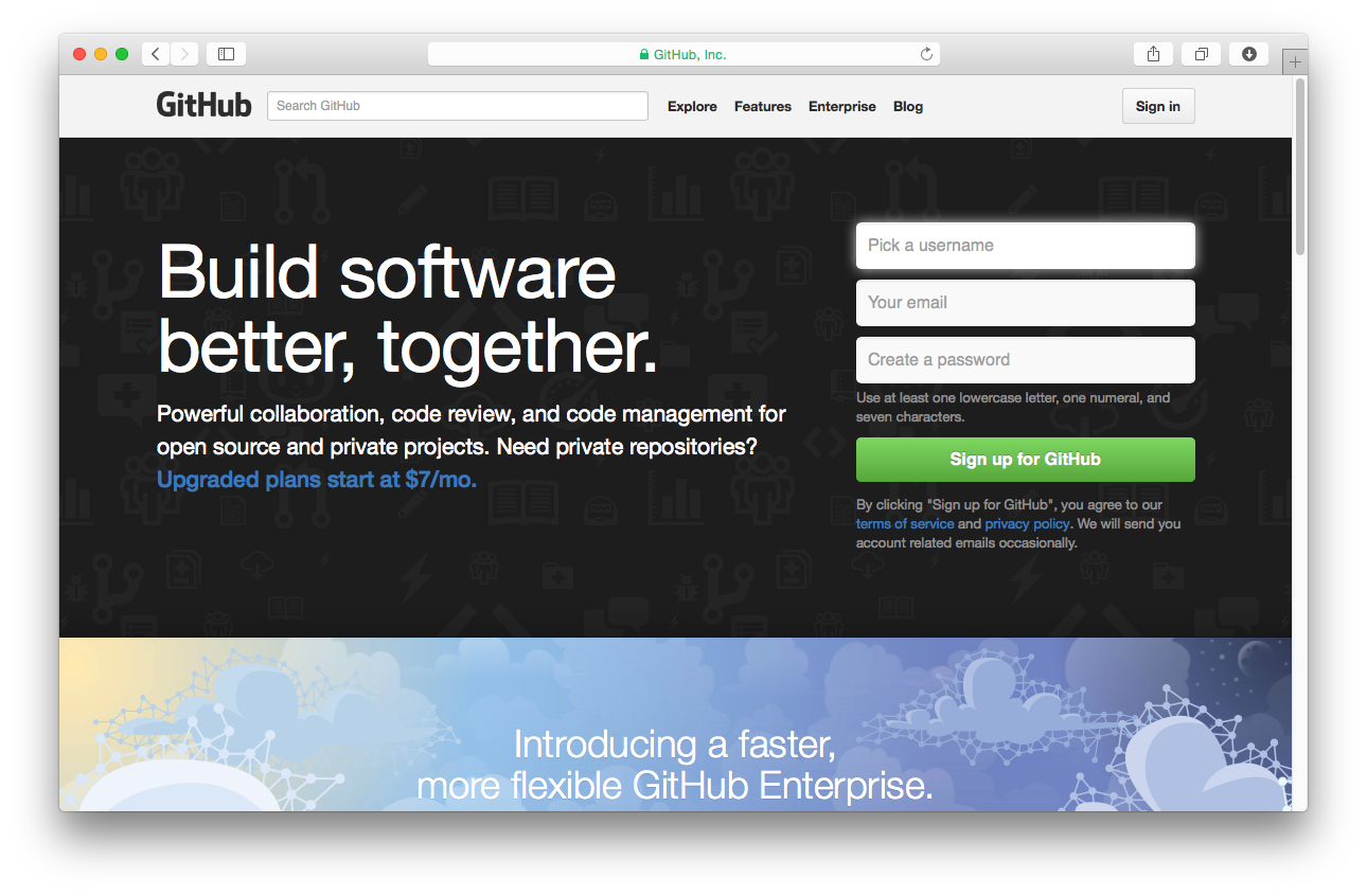 Signing up at GitHub